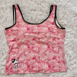 Disney Mickey Mouse Tankini swimsuit top pink tropical flowers shelf bra size 12